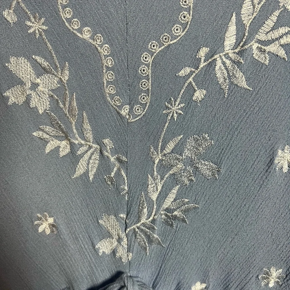 Piper Blue Dress with V-Neck and 3/4 Bishop Sleeves - Picture 3 of 4